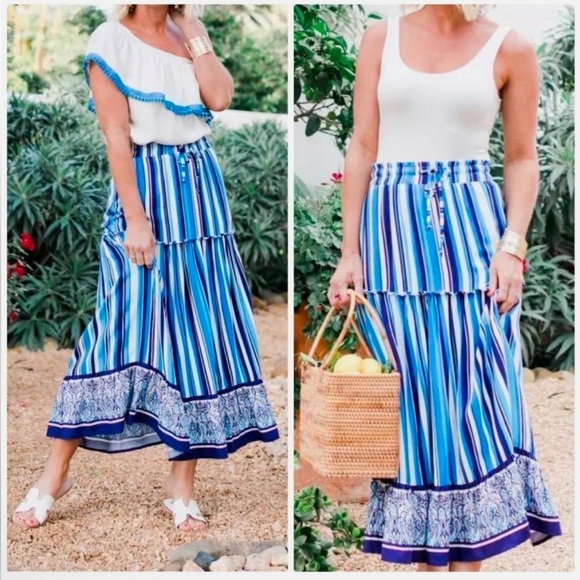 Gibson Dresses & Skirts - Gibson Petite Sugarplum Portofino Seastripe Midi Skirt Size PS